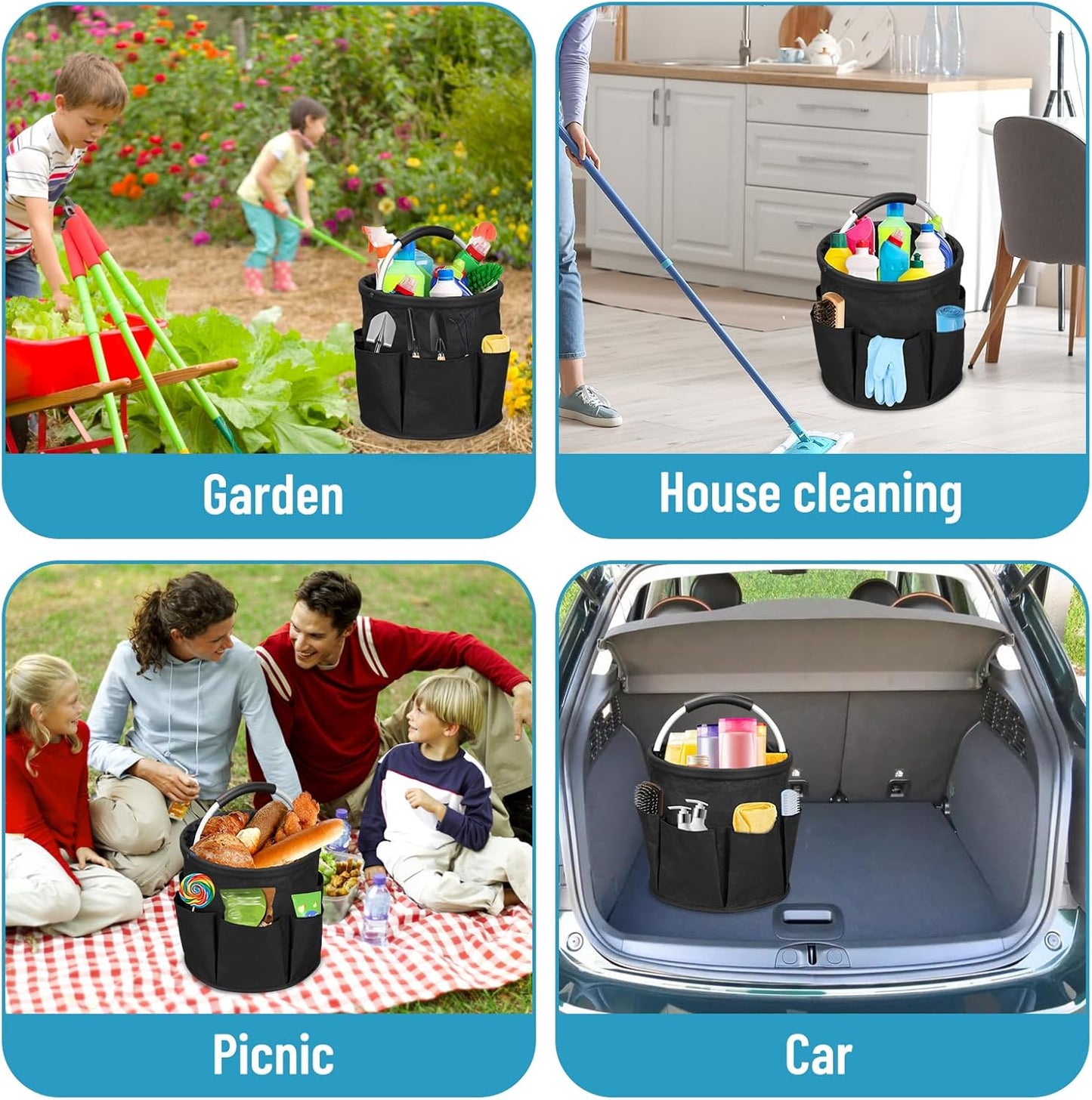 Qivine 17L Cleaning Caddy with Handle, Cleaning Supply Caddy Foldable Tool Bag Cleaning Products