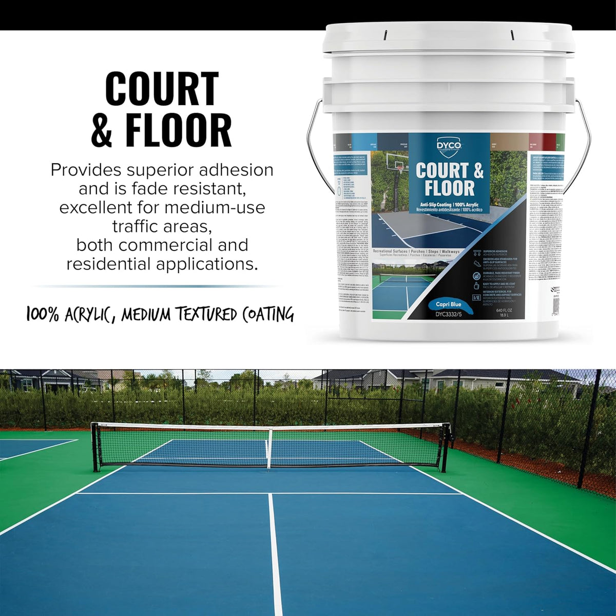 DYCO Court & Floor Anti-Slip Coating - Slip-Resistant Pavement, Cement & Concrete Paint for