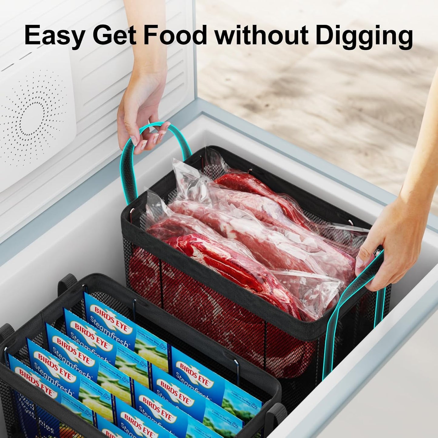 iSPECLE Freezer Organizer Bins - 3 Pack Large Stackable Deep Freezer Organizer Bins for 5 to 7