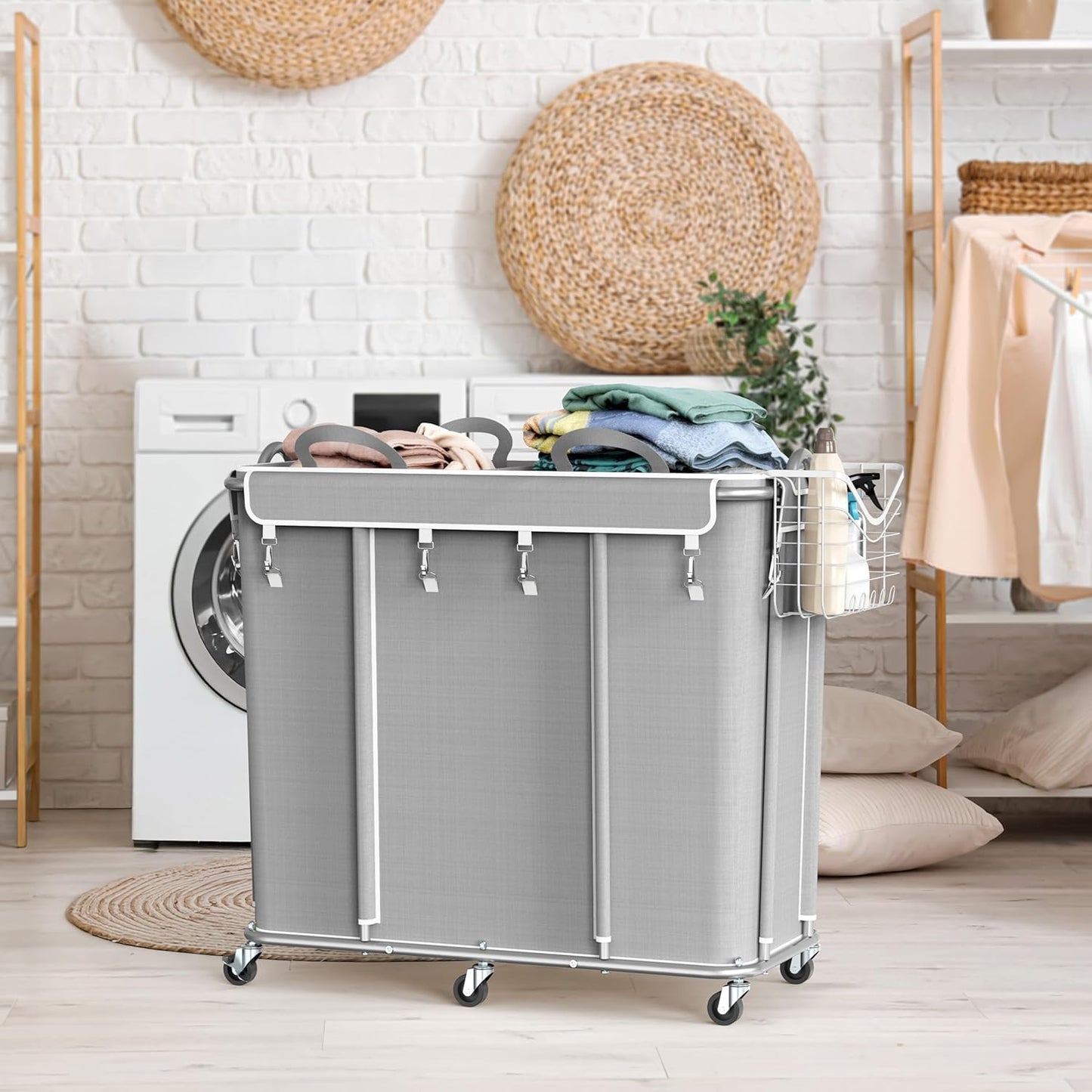 Simple Houseware Extra Large Rolling Laundry Cart – Heavy Duty Hamper with 2 Removable Bags & 6