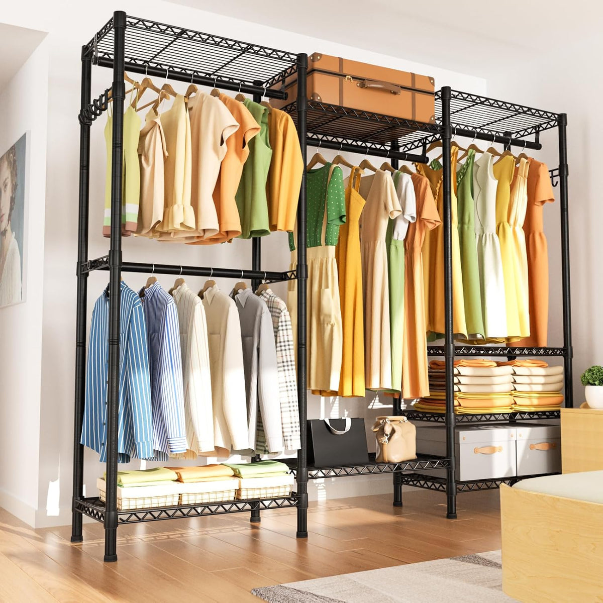 Heavy Duty Garment Rack Large Clothes Rack,Freestanding Closet Portable Clothing Rack with 8