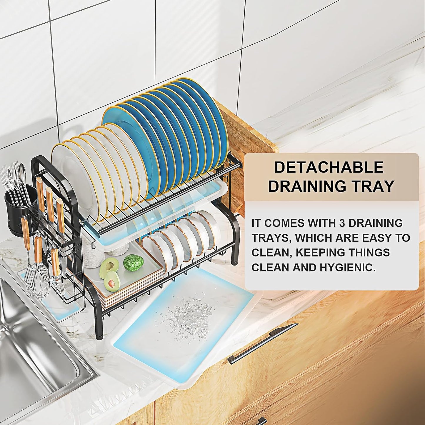 LEGUANG 2-Tier Stainless Steel Dish Drying Rack, Space-Saving Kitchen Organizer for in/Over