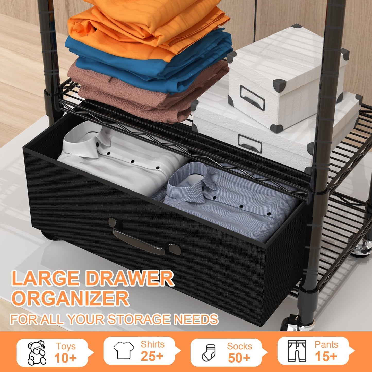 Clothes Rack, Clothing Rack for Hanging Clothes, 4 Tiers Adjustable Closet Organizer System with
