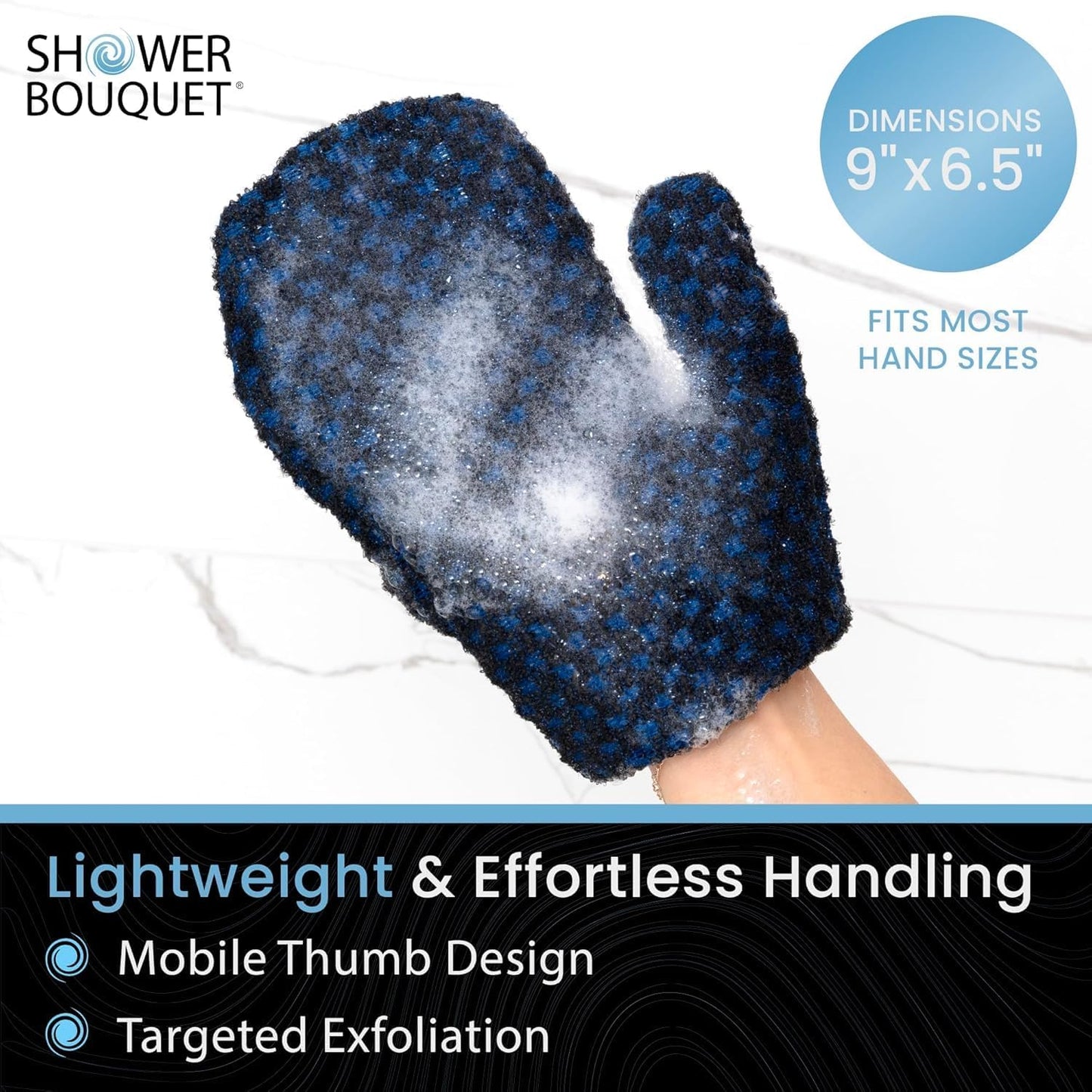 Japanese Exfoliating Mitt 2-Pack - Charcoal & Silver Ion Exfoliating Gloves for Shower - Soft Inner
