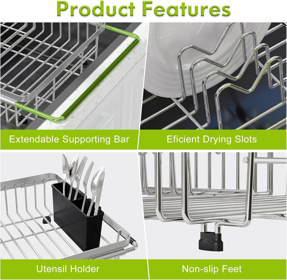 JASIWAY Dish Drying Rack in Sink, Expandable Stainless Steel Dish Drainer for Kitchen Sink, Dish