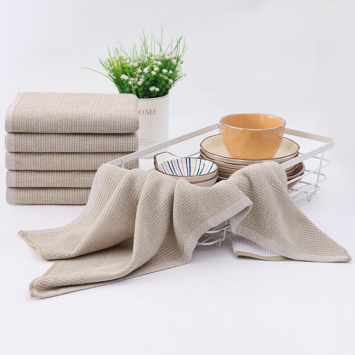 Homaxy Premium Kitchen Towels(18”x 28”, 8 Pack), Large Cotton Kitchen Hand Towels, Flat and Terry