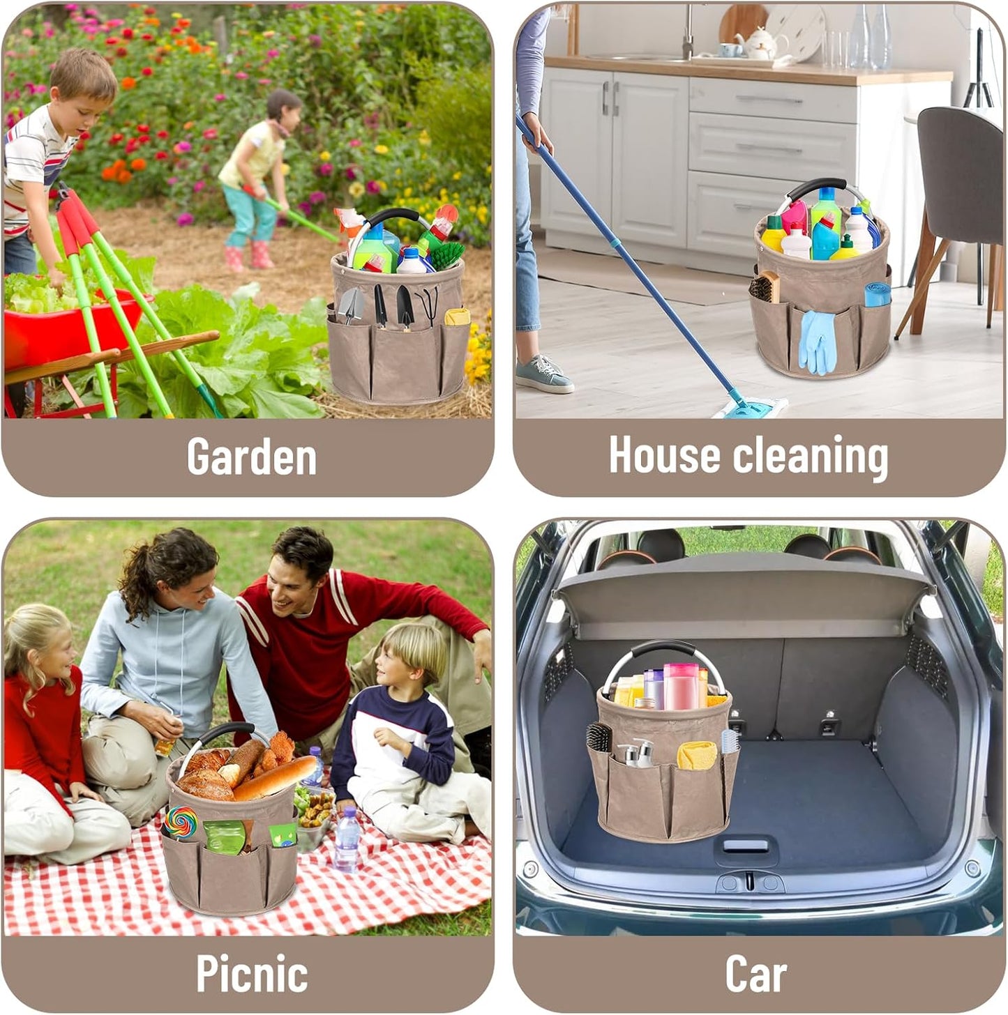 Qivine 17L Cleaning Caddy with Handle, Cleaning Supply Caddy Foldable Cleaning Caddy Cleaning