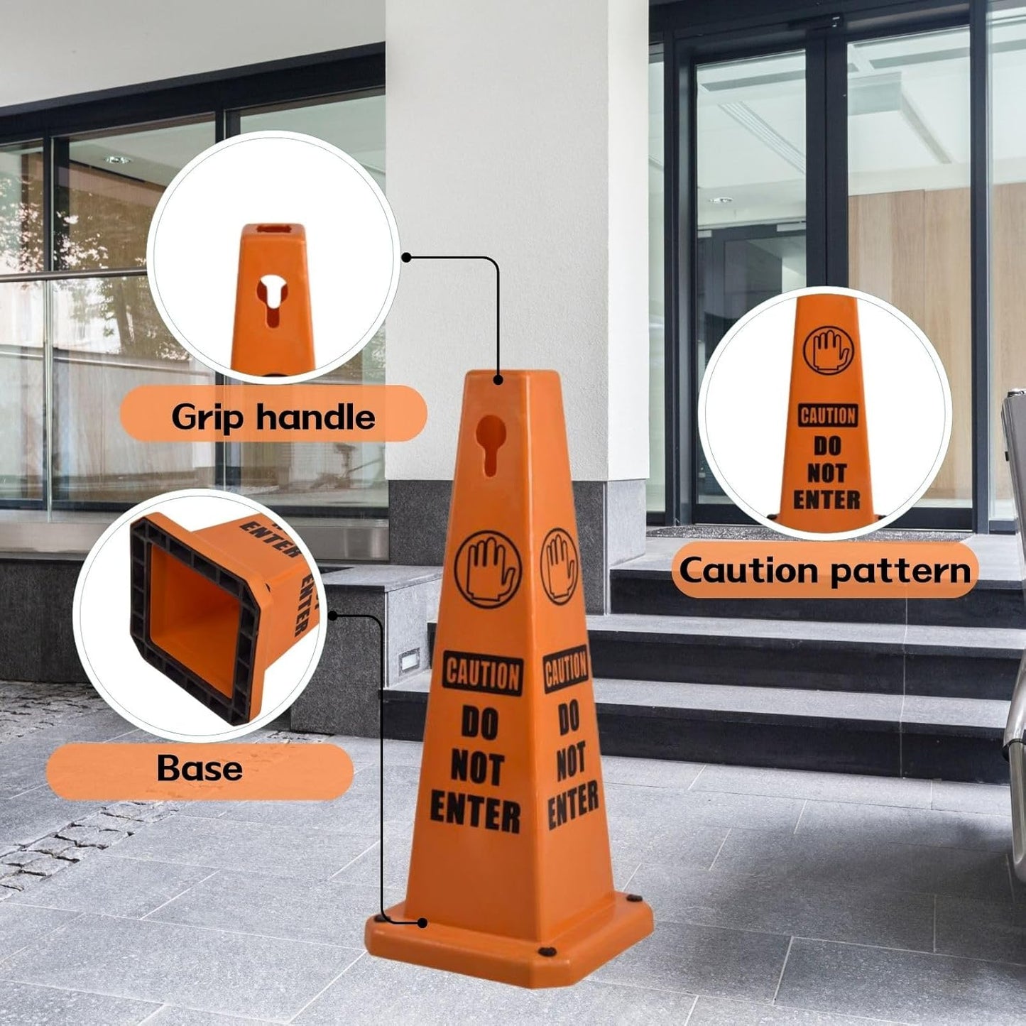 8-Pack 26.5" Caution Cones, 4-Sided Visible Safety Signs with Heavy Rubber Base, Warning for Slip &