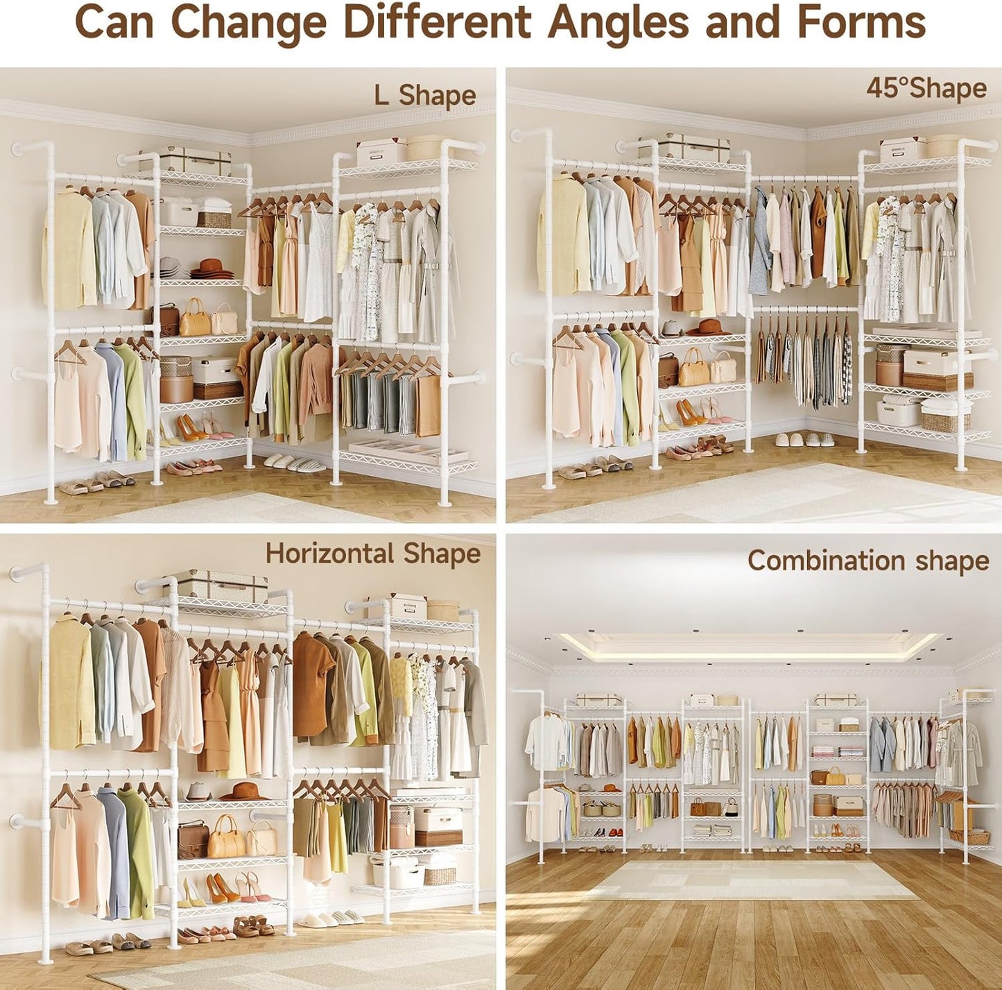 ONBRILL L4 Wall Mounted Industrial Pipe Clothing Rack, Closet Organizer System with 6 Hanging