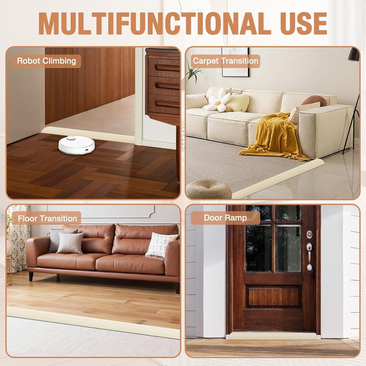 Floor Transition Strip Self Adhesive Vinyl Door Threshold for Doorways Carpet Edging Trim Overlap