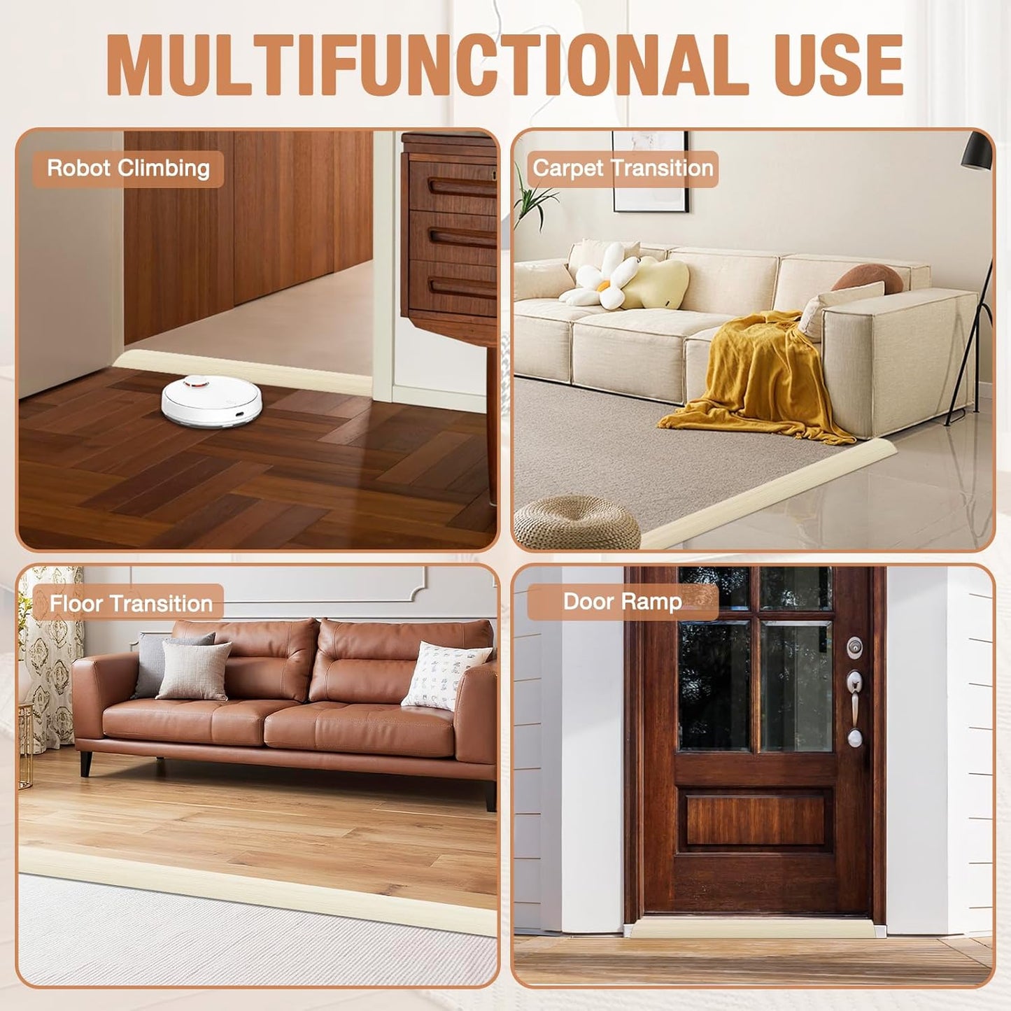 Floor Transition Strip Self Adhesive Vinyl Door Threshold for Doorways Carpet Edging Trim Overlap