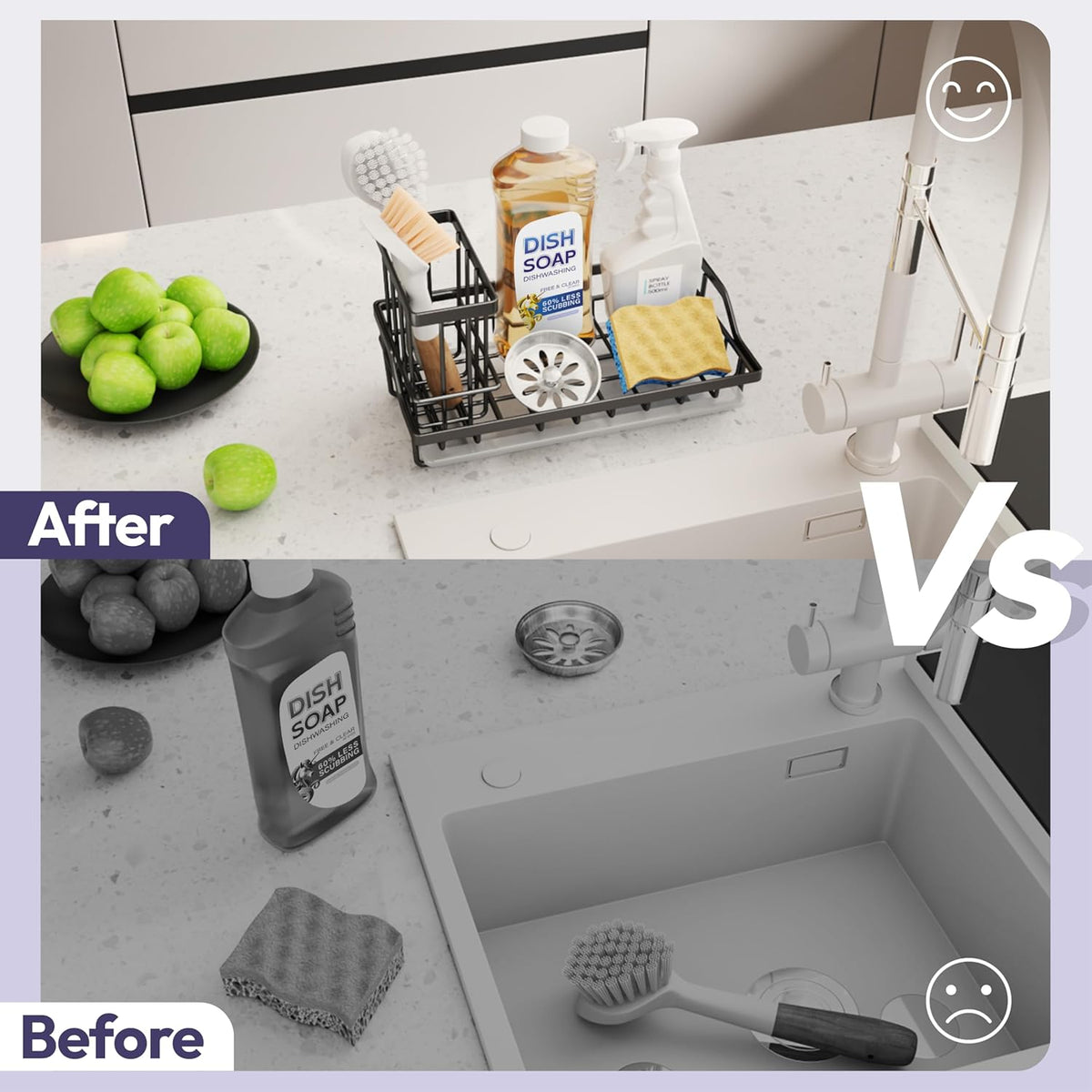 SWTYMIKI Large Sink Caddy Kitchen Sink Organizer with Detachable Brush Holder, Stainless Steel