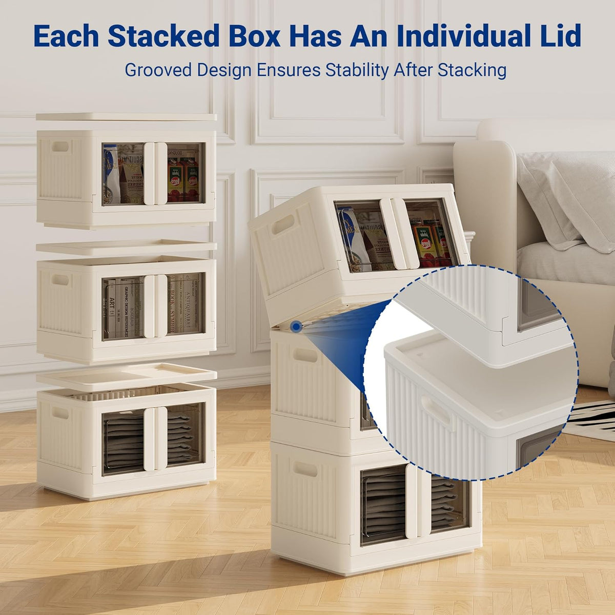 FLEXIMOUNTS 150 QT Stackable Storage Bins With Lids, Collapsible Plastic Storage Bins, Closet