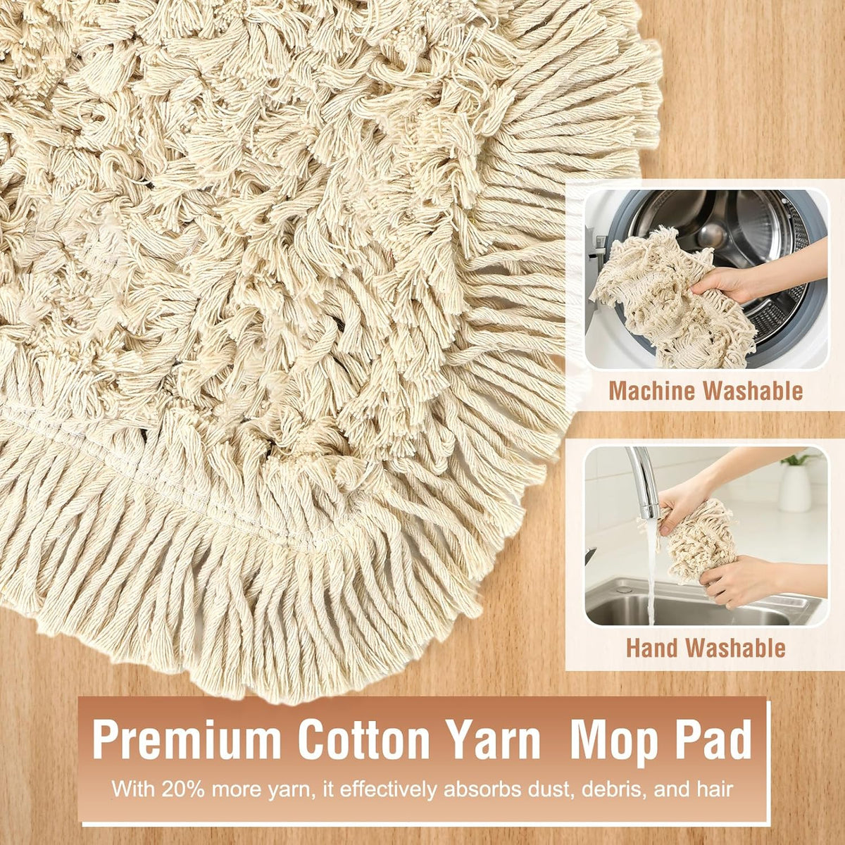 Commercial Dust Mop for Hardwood Floors, Industrial Dry Mops with Replacement Wedge Cotton Mop Pads