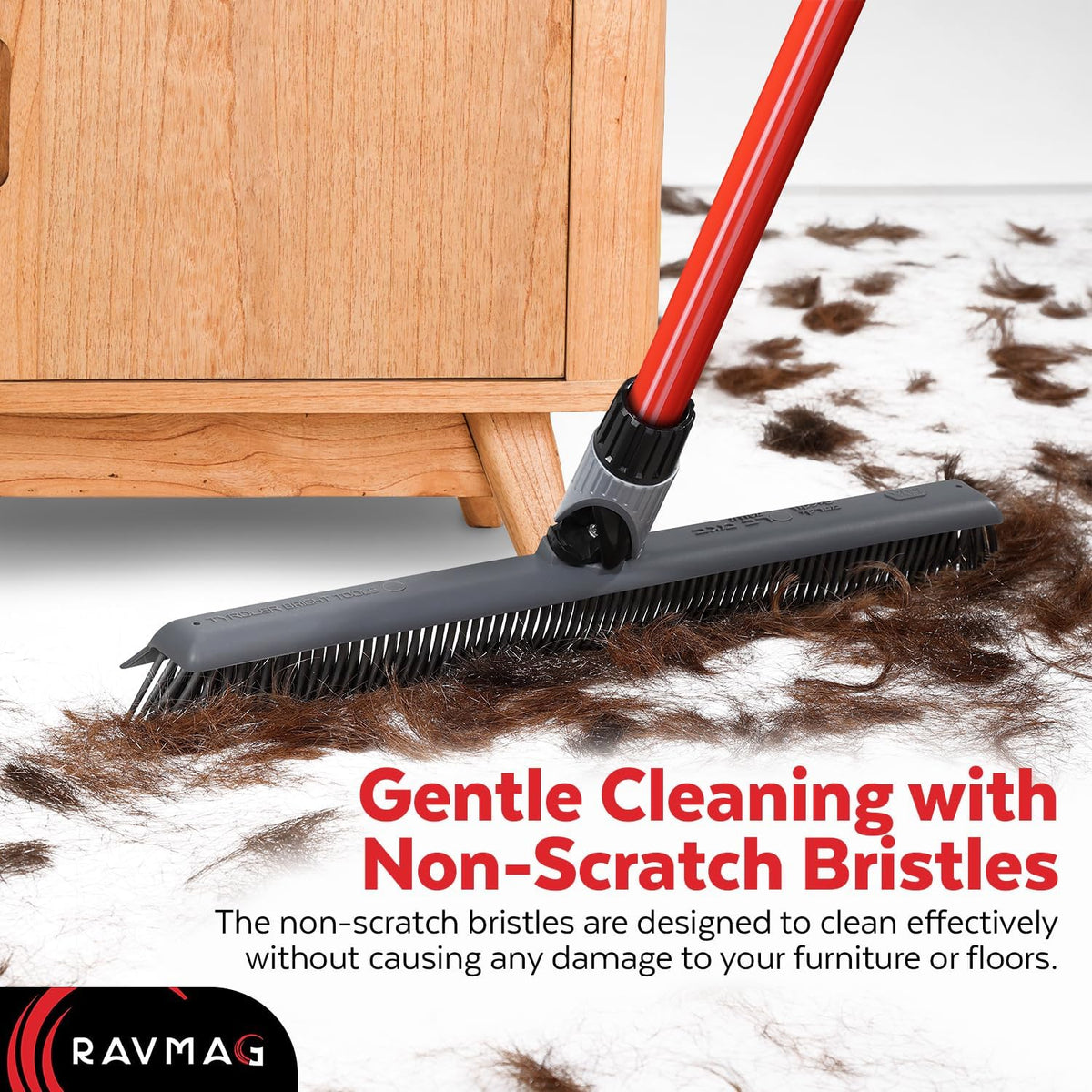 2-in-1 Silicone Rubber Broom Carpet Rake and Squeegee - Swivel Pet Hair Removal Broom with 1 Piece