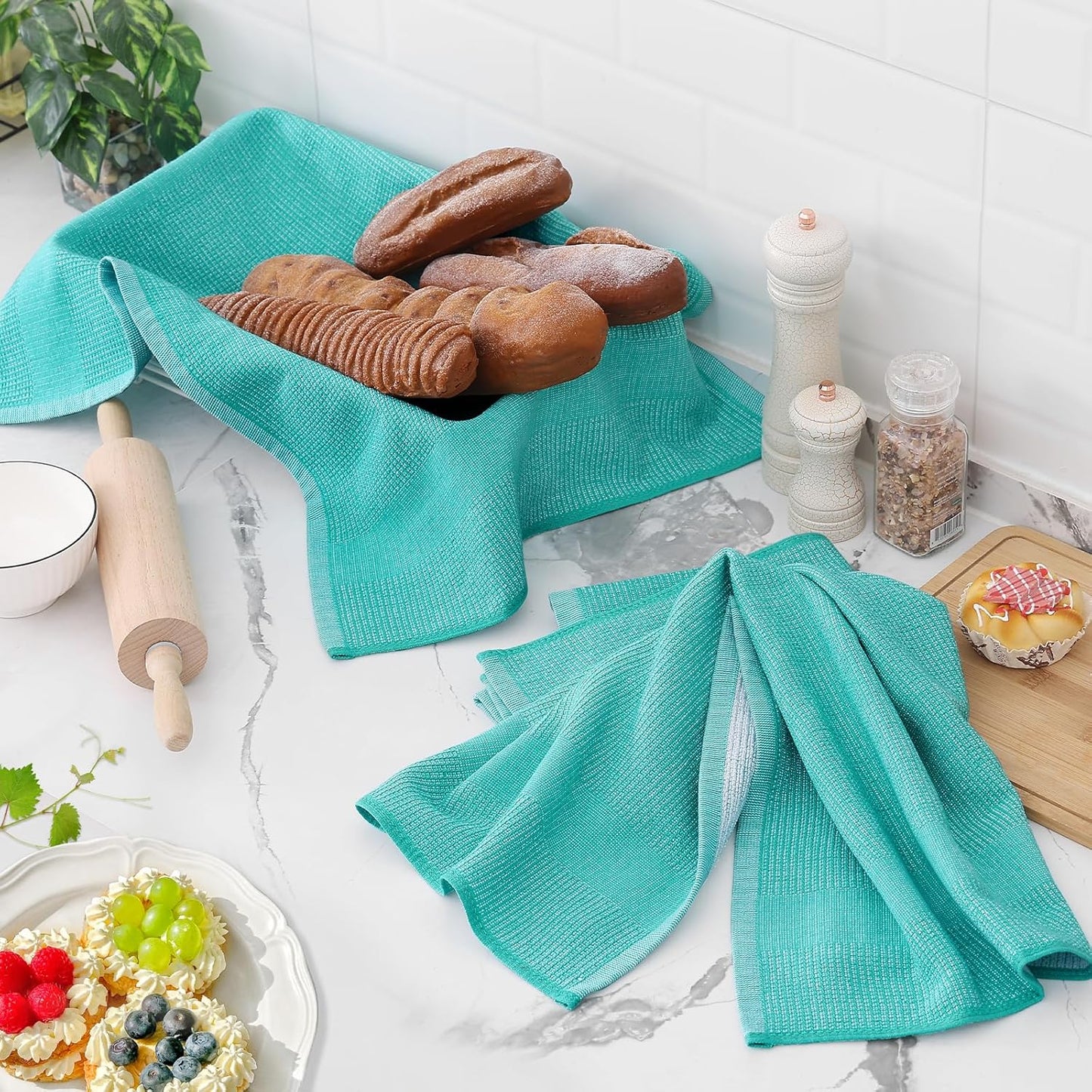 Homaxy Premium Kitchen Towels(18”x 28”, 6 Pack), Large Cotton Kitchen Hand Towels, Flat and Terry