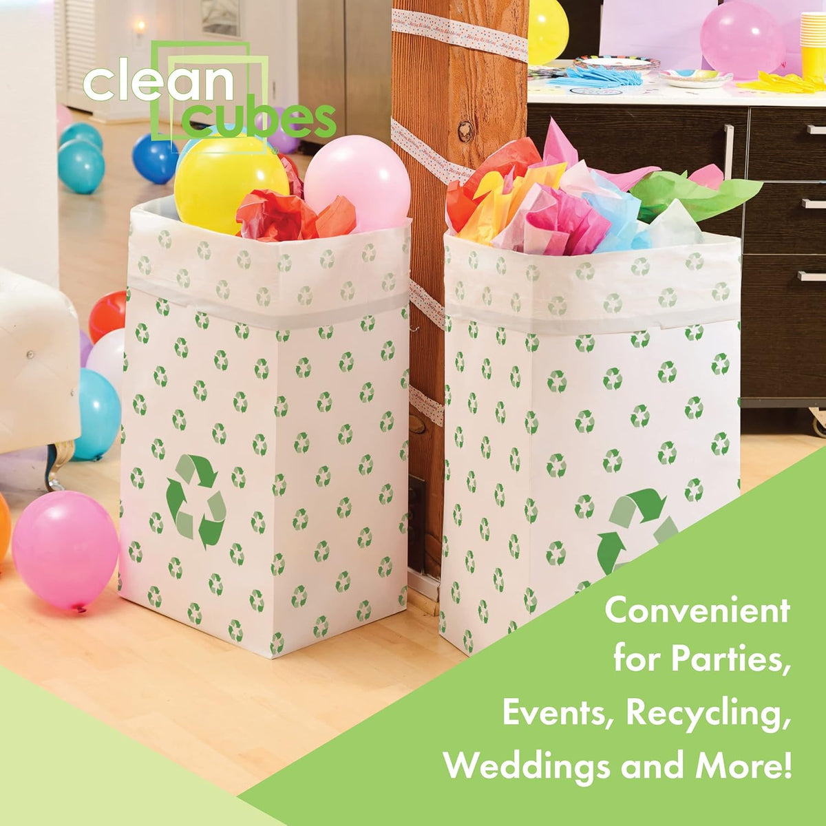 30 Gallon Disposable Pop-Up Trash Cans (3-Pack) with Fitted Bags – Foldable Garbage & Recycling