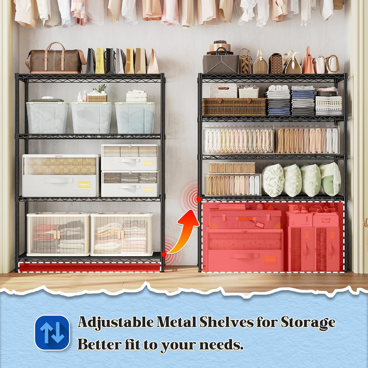 4- Shelf Metal Shelving Unit Adjustable Storage Shelves Heavy Duty Garage Shelving Steel Wire