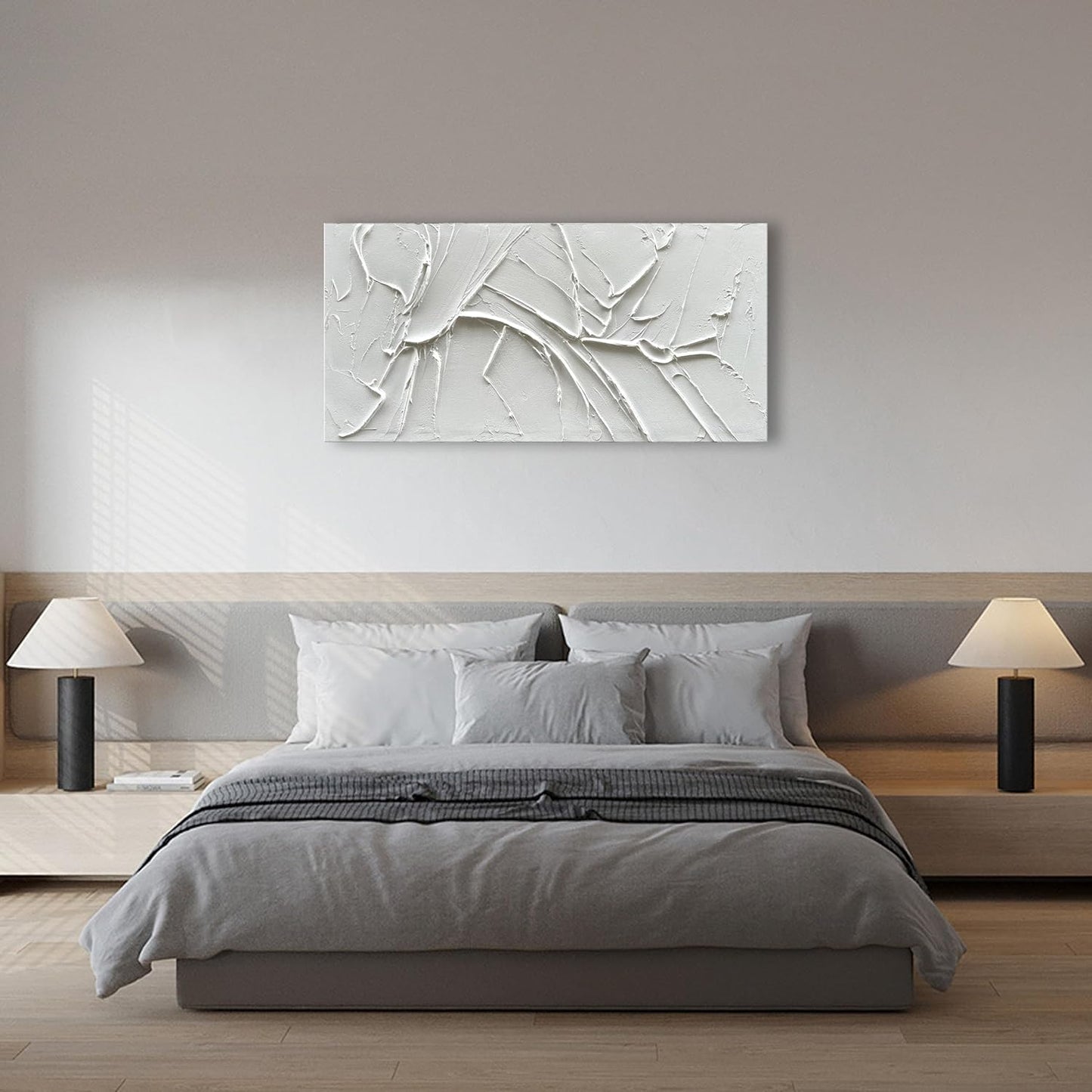 NANKAI Hand-Painted Thick Texture White Minimalist Oil Painting 24x48 Inches Contemporary Abstract
