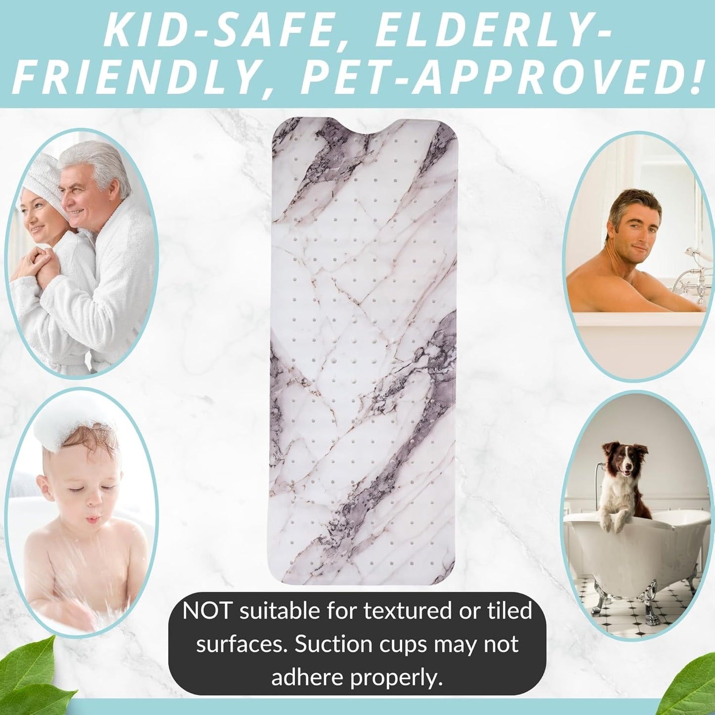 ENKOSI Bath Mat – Large 40 x 16 Inch Non-Slip Bathtub Mat with Suction Cups & Drain Holes – Extra