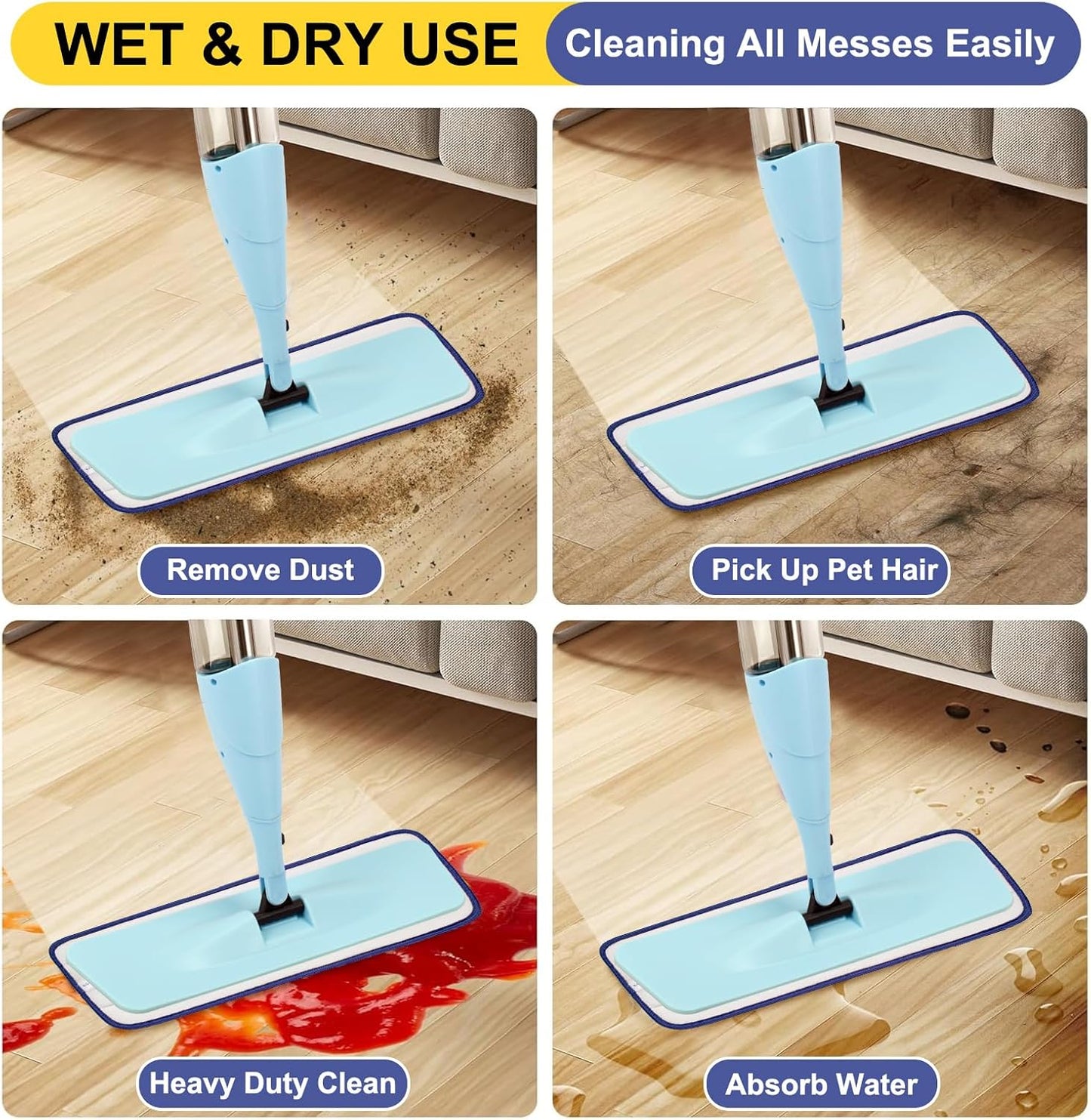 10 Pack 16.5 inch Reusable Mop Pads Microfiber Spray Mop Replacement Heads for Wet/Dry Mops