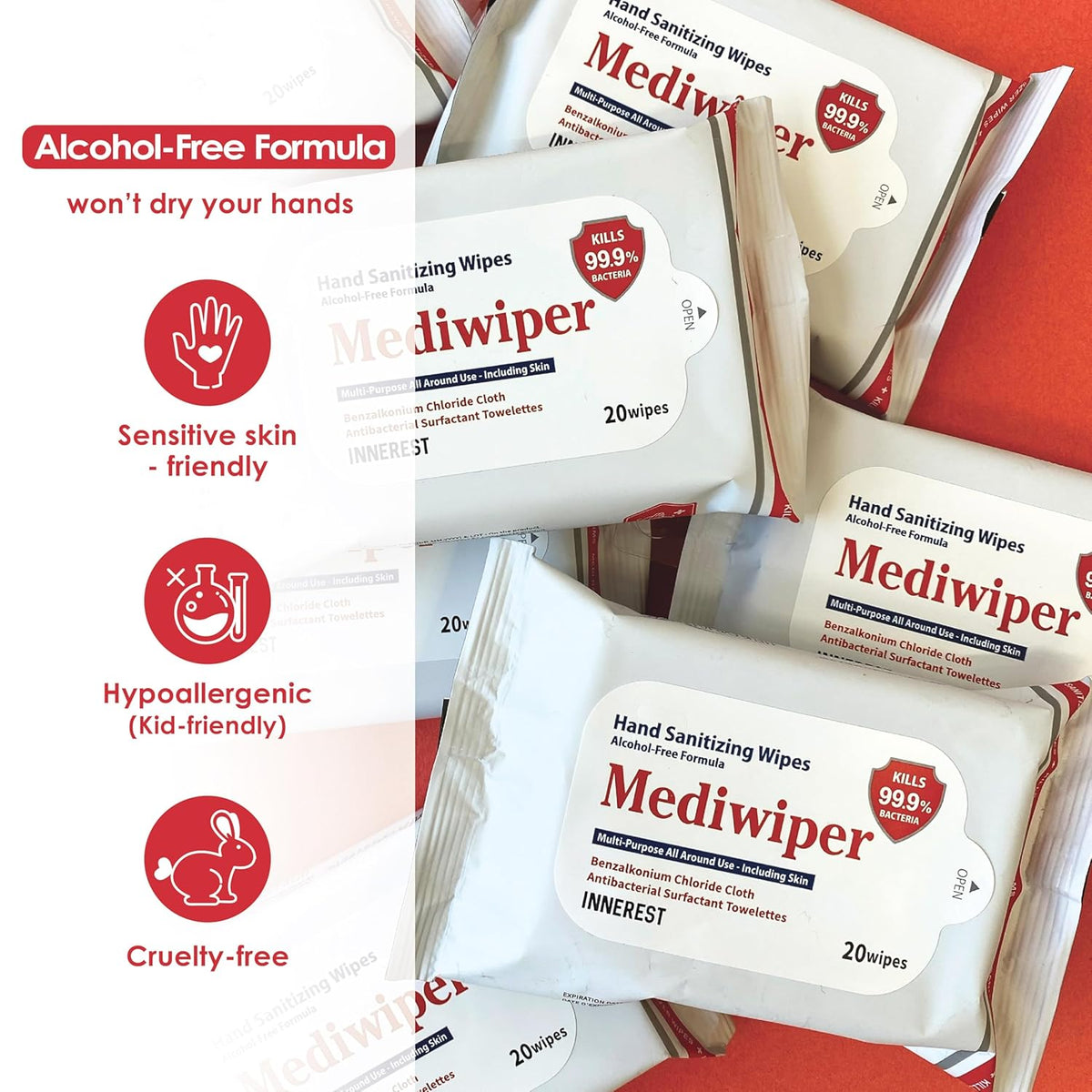 Mediwiper - 160 Wipes (80 * 2PK) Alcohol-Free Sanitizing Wipes Disinfecting Large Unscented Wet