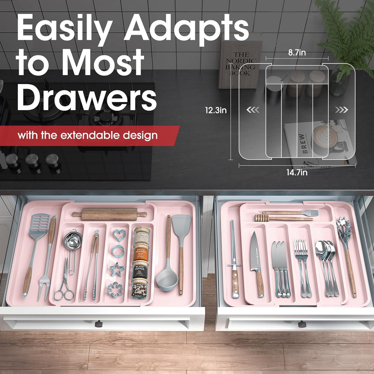 Aujen Silverware Organizer - Expandable Kitchen Drawer Organizer, Adjustable Utensil Organizer