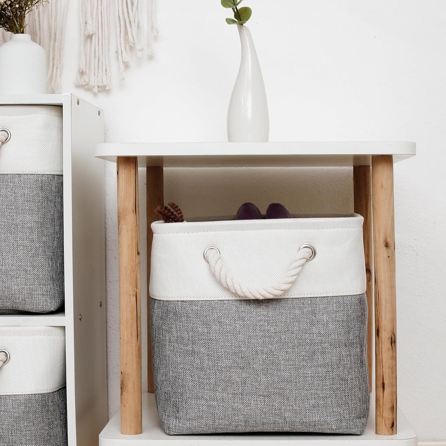 11 x 11 Inch Storage Cubes, 6 Pack Large Collapsible Fabric Storage Bin with Ropes, Foldable