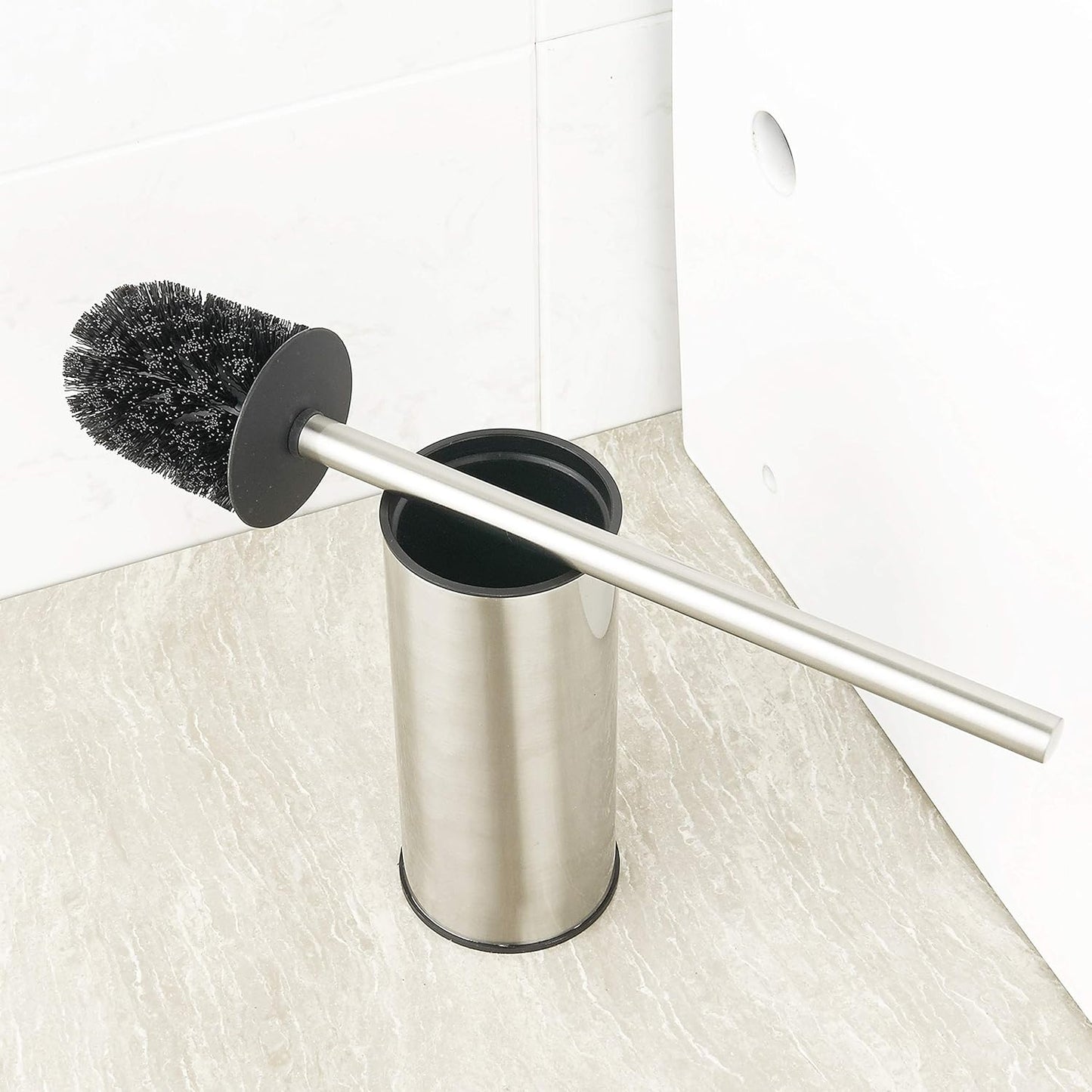 BGL Toilet Brush Holder Brushed Nickel, Stainless Steel 304 Brushed Nickel Round Freestanding