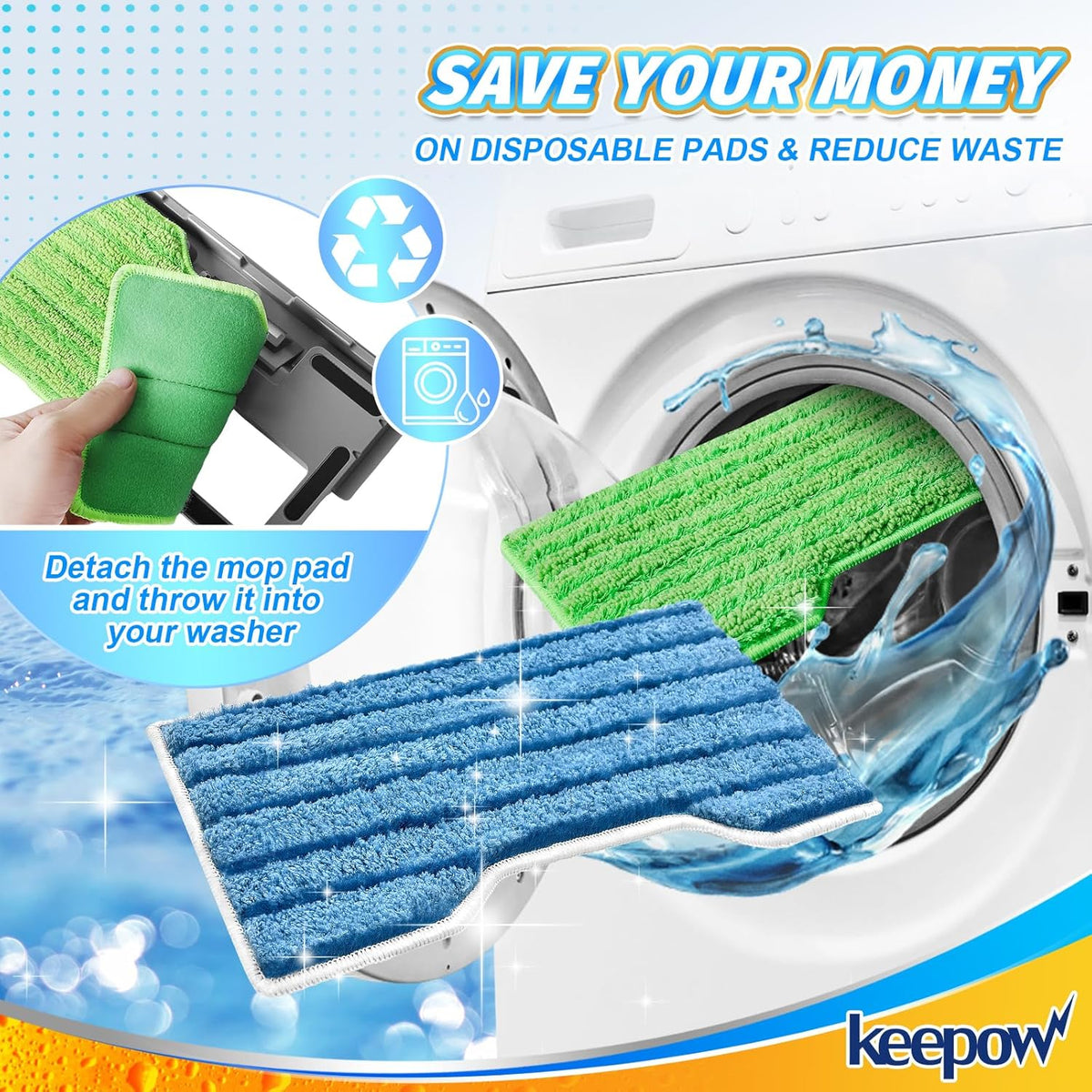 KEEPOW Reusable Replacement Pads Compatible with Shark Vac Mop VM252 VM200 VC205 VM250 /QM250 VM190