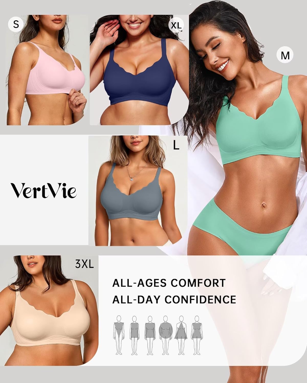Vertvie Womens Seamless Bras No Underwire Supportive Wireless Push Up Full Coverage Bralette
