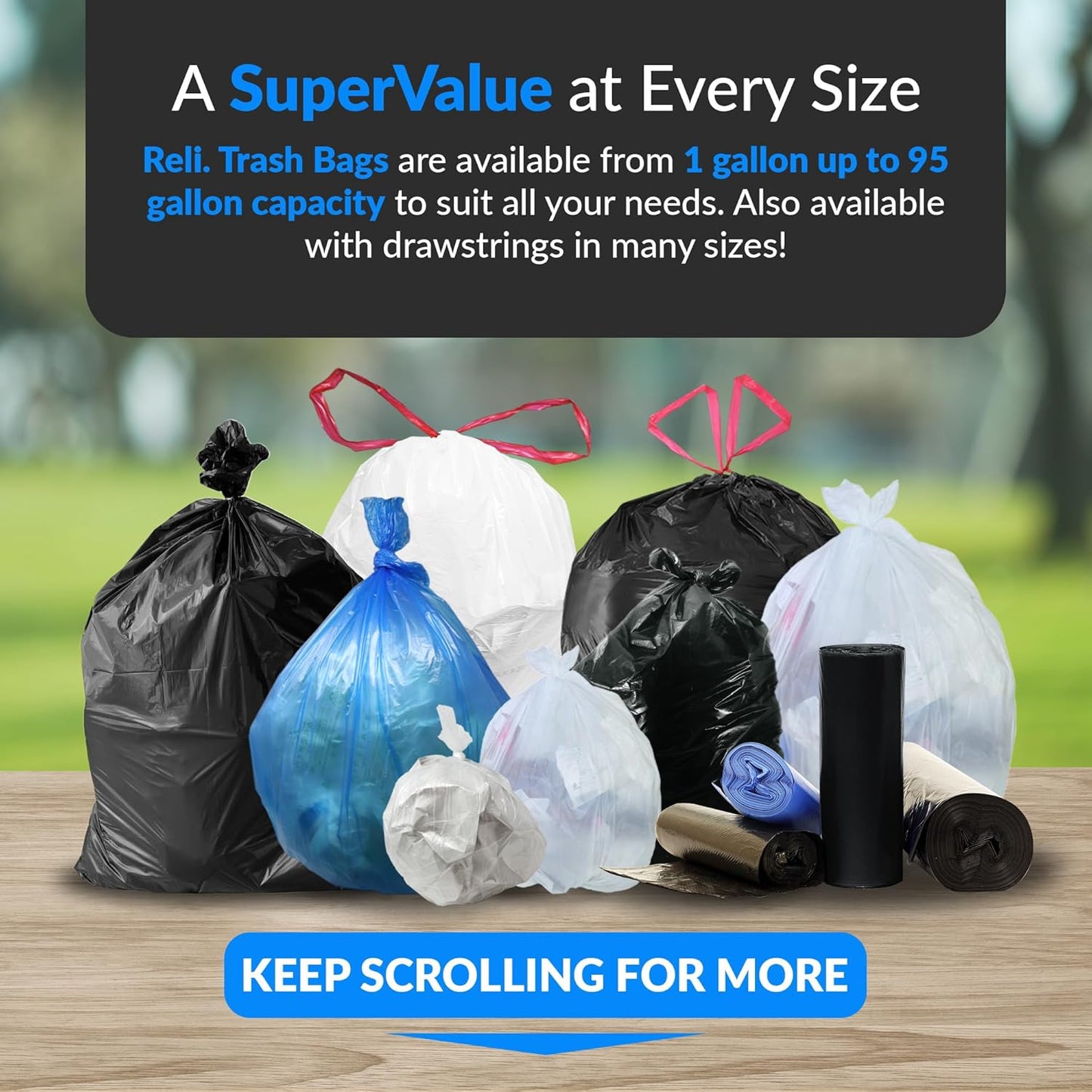 Reli. SuperValue 65 Gallon Trash Bags | 120 Count | Made in USA | Heavy Duty | Bulk | Black