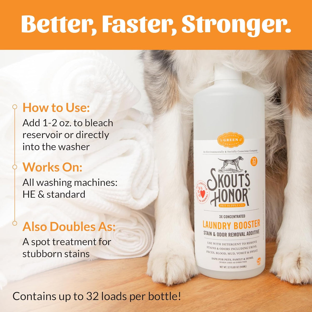 Skout's Honor Laundry Booster Stain & Odor Removal Additive - Plant-Powered Formula for Pet