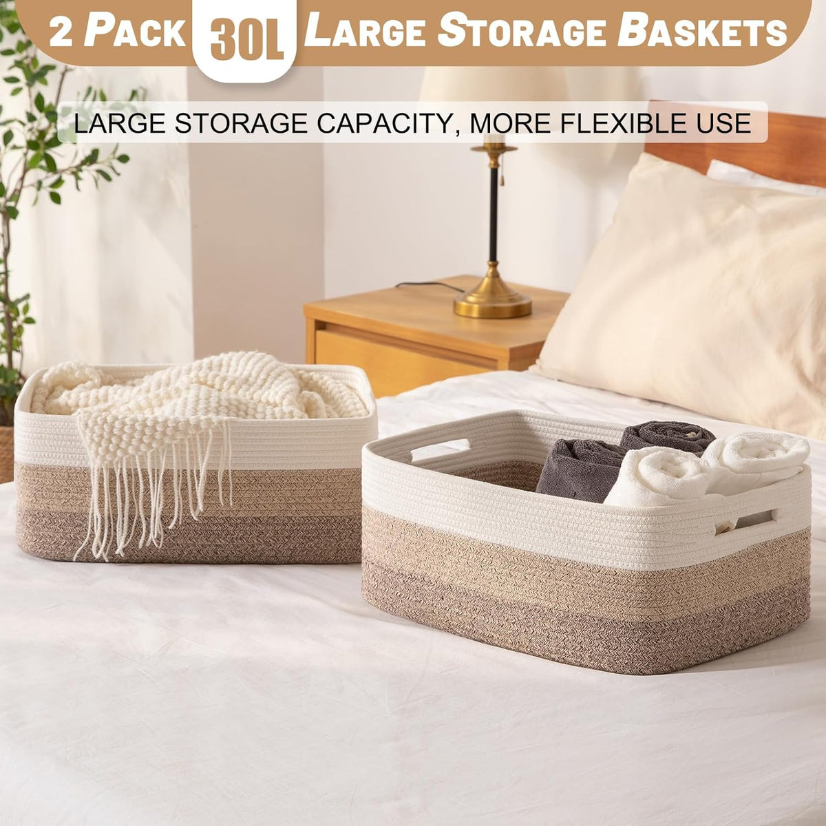 Large Storage Basket for Organizing, Woven Rope Basket for Shelves, Closet Organizer Bins for