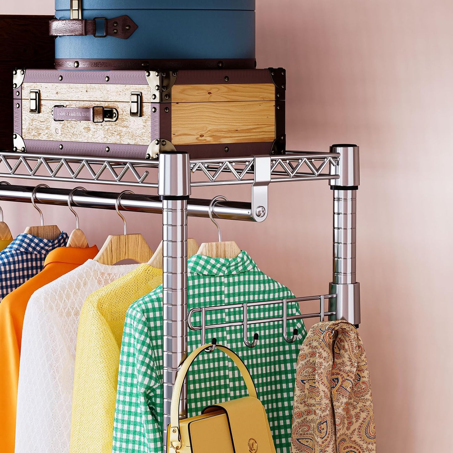 IZEUK 3-Tier Heavy Duty Rolling Garment Rack, Chrome Metal Freestanding Closet Wardrobe Rack with