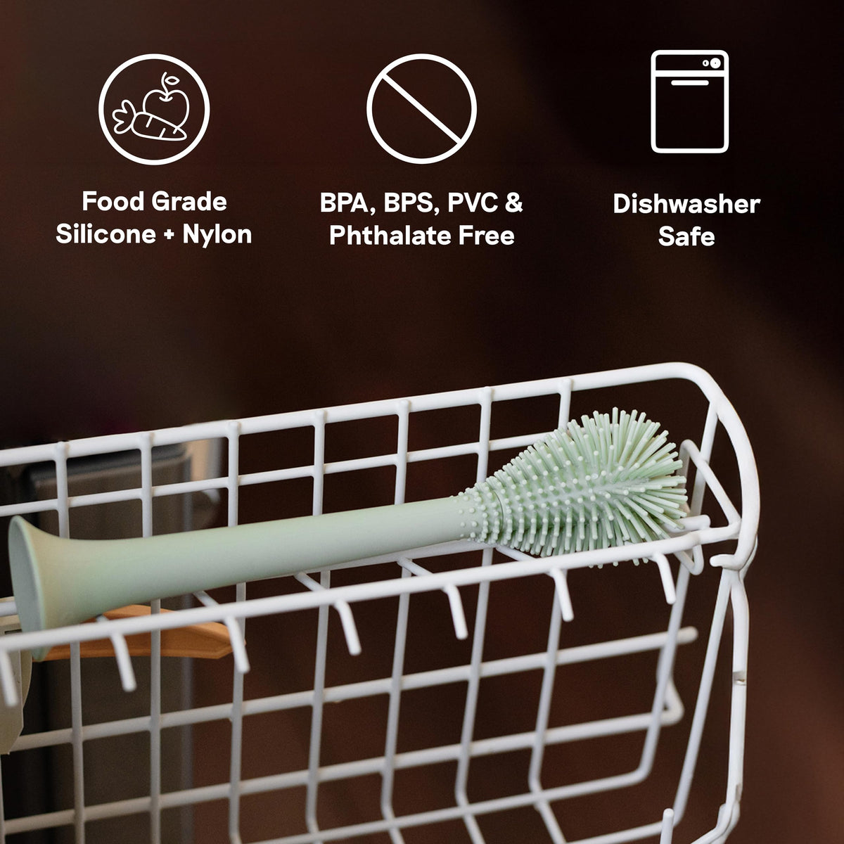 ezpz Bottle Brush (Gray) - Odor-Resistant Silicone Cleaning Tool