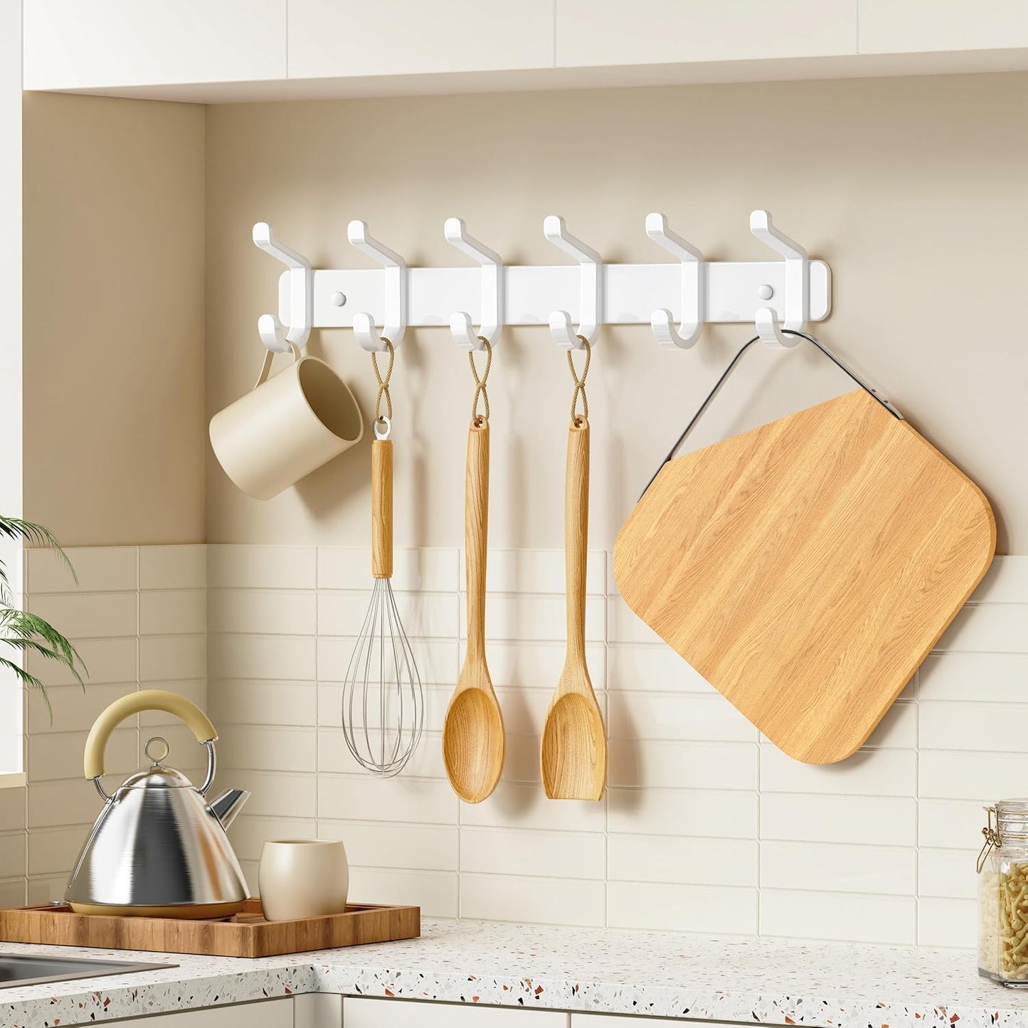 Coat Rack Wall Mounted Heavy-Duty: Metal Coat Hanger 6 Hooks for Hanging Hat, Clothes, Robe, Keys