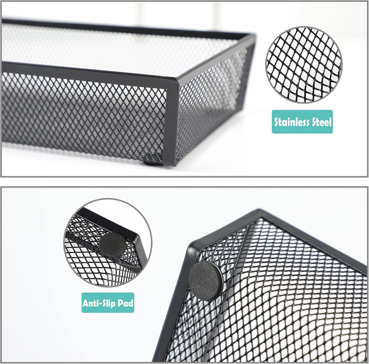 BYCY Silverware Drawer Organizer, Mesh Utensil Organizer for Kitchen Storage, Black Steel Metal
