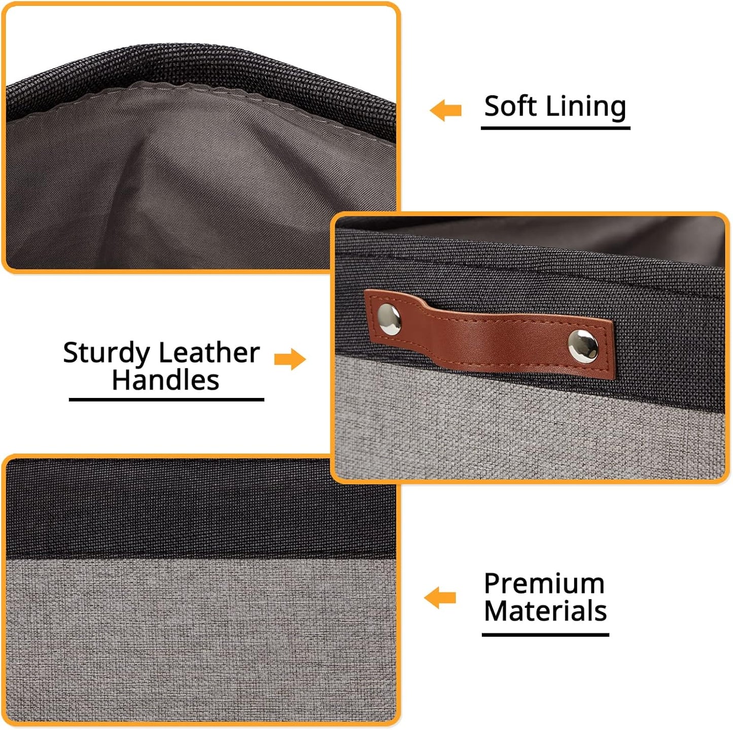 DULLEMELO Storage Bins 16"x12"x12" With Leather Handles for Organizing,Decorative Collapsible