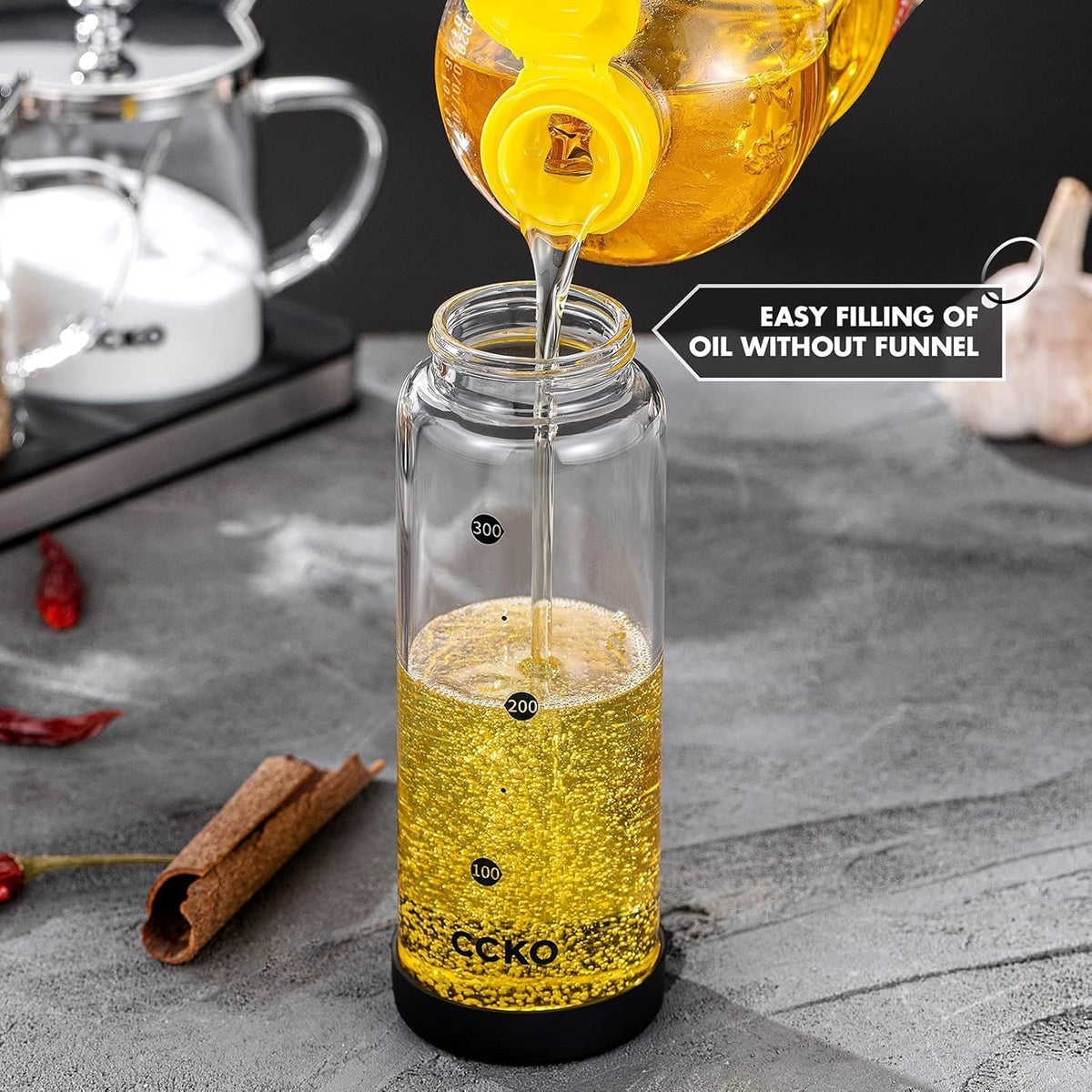 Glass Olive Oil Dispenser Bottle with Stainless Steel Spouts - Shatterproof 350ml Cooking Oil &