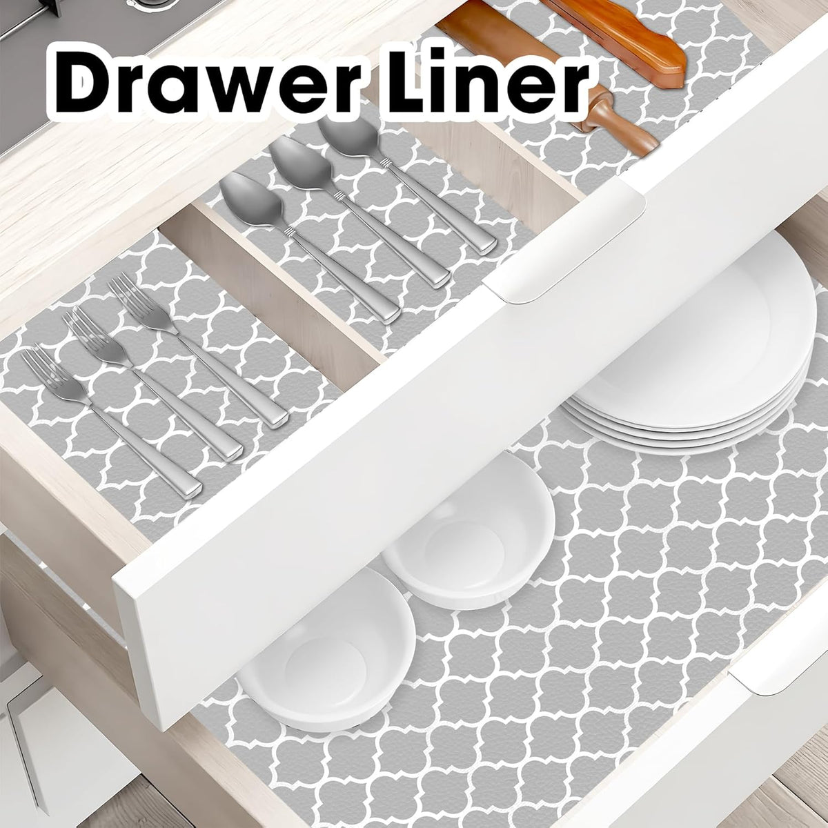 Drawer and Shelf Liner for Kitchen Cabinets Non-Adhesive, Non-Slip Cabinet Liner Shelf Paper Strong