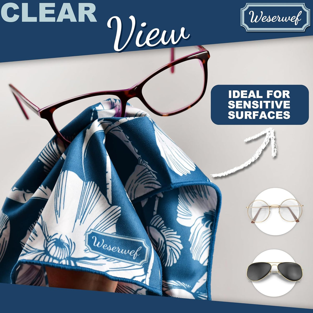 WESERWEF Design Microfiber Glasses Cleaning Cloth – Premium Cleaning Cloth for Eyeglasses, Screens