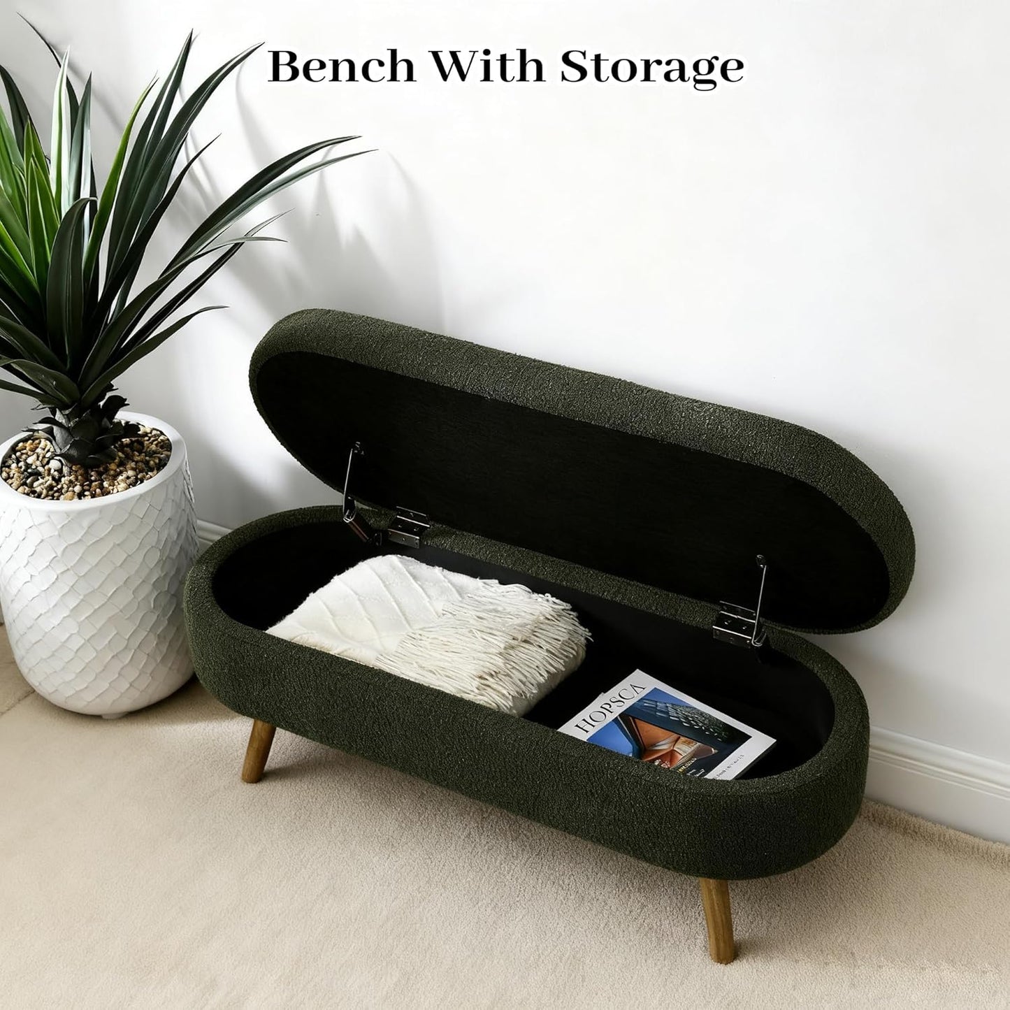 Storage Bench, 43" Storage Ottoman Bench, Shoe Storages Benches for Bedroom, Upholstered Entryway