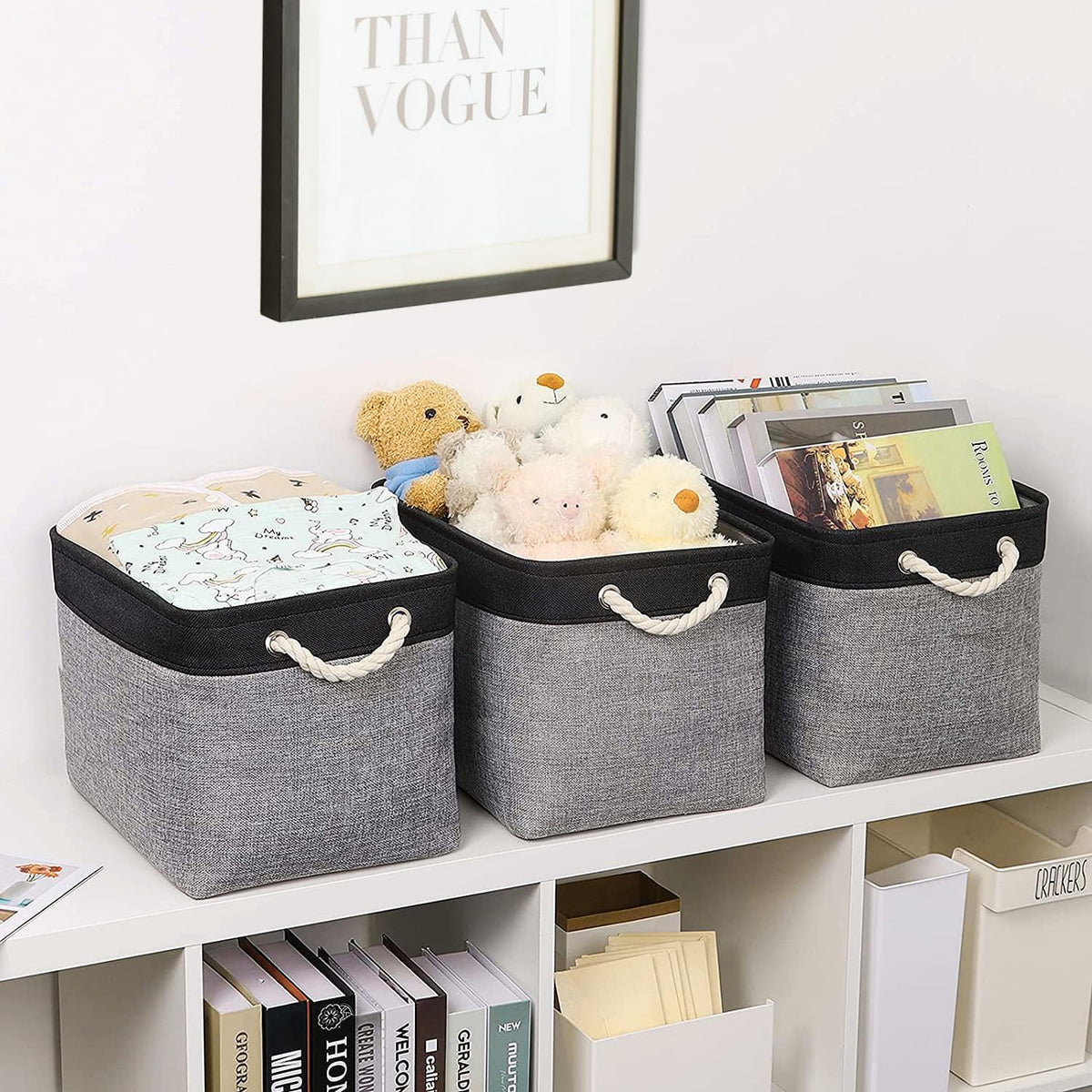 TheWarmHome Storage Basket for Organizing - 16x12x12 inch Cube Storage bin 3 Pack Fabric Storage
