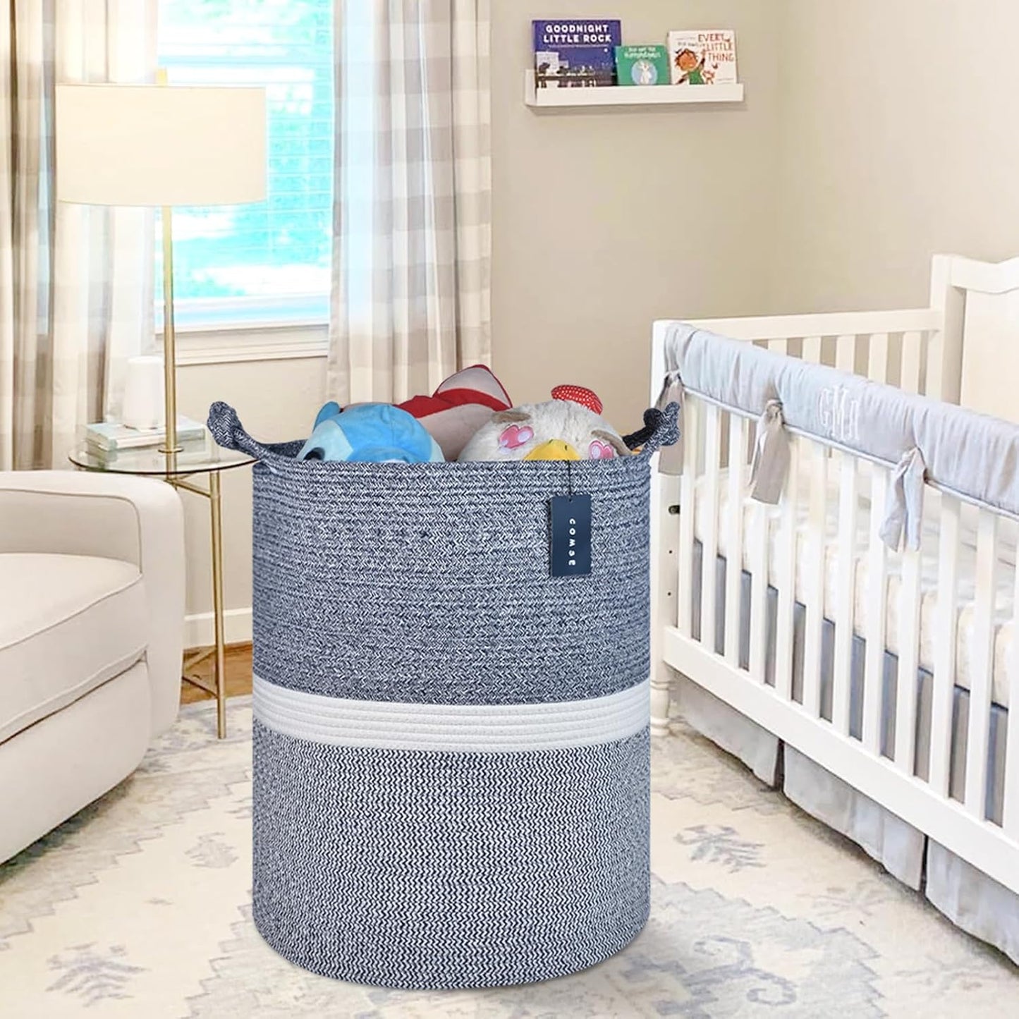 COMSE Extra Large Blanket Basket, Tall Woven Storage Basket, Nursery Hamper, 15.7”x 21.7”, Cotton