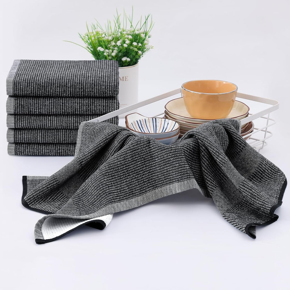 Homaxy Premium Kitchen Towels(18”x 28”, 8 Pack), Large Cotton Kitchen Hand Towels, Flat and Terry