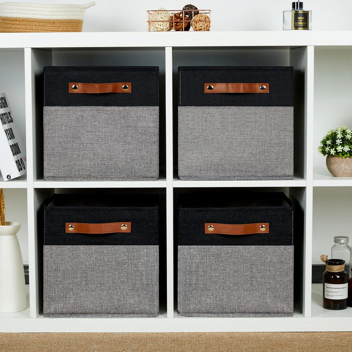 HNZIGE Fabric Cube Storage Baskets 11x11, Set of 4, Foldable Baskets with Handlesfor Organizer