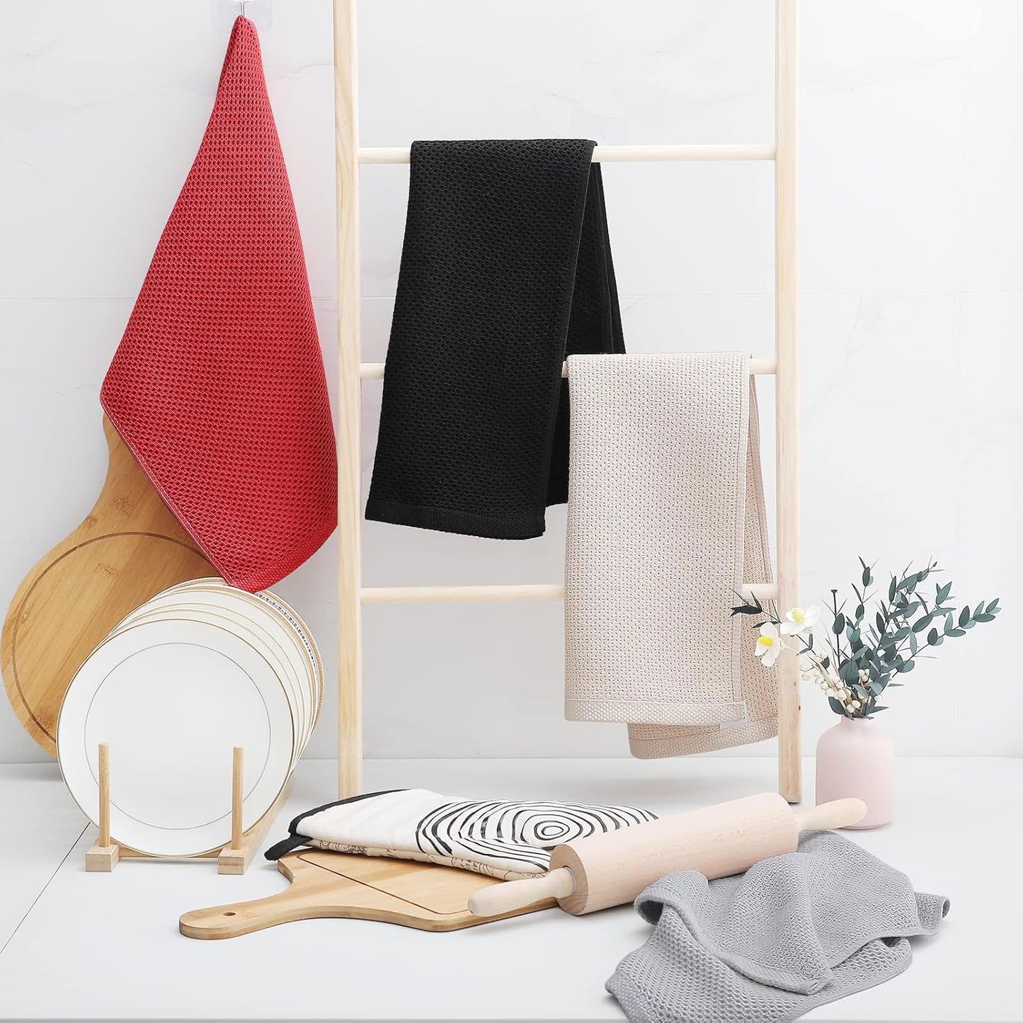 Homaxy 100% Cotton Waffle Weave Kitchen Dish Towels, Ultra Soft Absorbent Quick Drying Cleaning