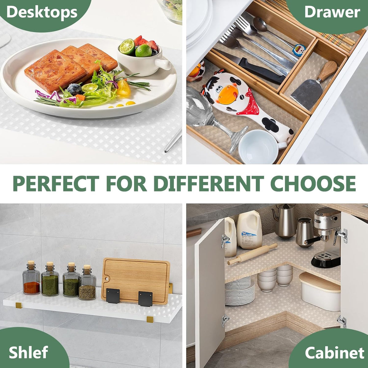 Shelf Liners, Non-Adhesive Drawer Liner, Waterproof & Oil-Proof Kitchen Cabinet Cupboard Liner