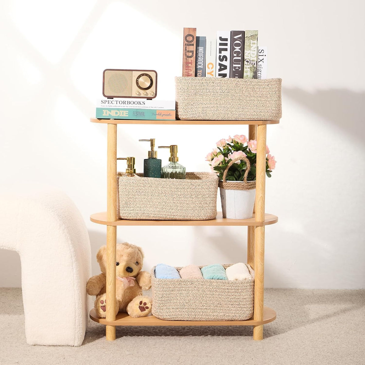 Small Storage Baskets for Organizing | Closet Organizer Bins | Shelf Toy Basket | Woven Rope